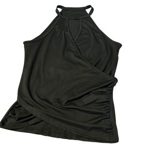 Shein Black Halter Top Sleeveless Ruched Criss‎ Cross Keyhole Sexy Tank